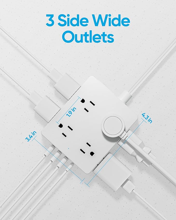 Surge Protector Power Strip, Olcorife 20ft Long Extension Cord with 8 Outlets 4 USB Ports(1 USB C), Flat Wall Plug Outlet Extender, College Dorm Room Essentials, White