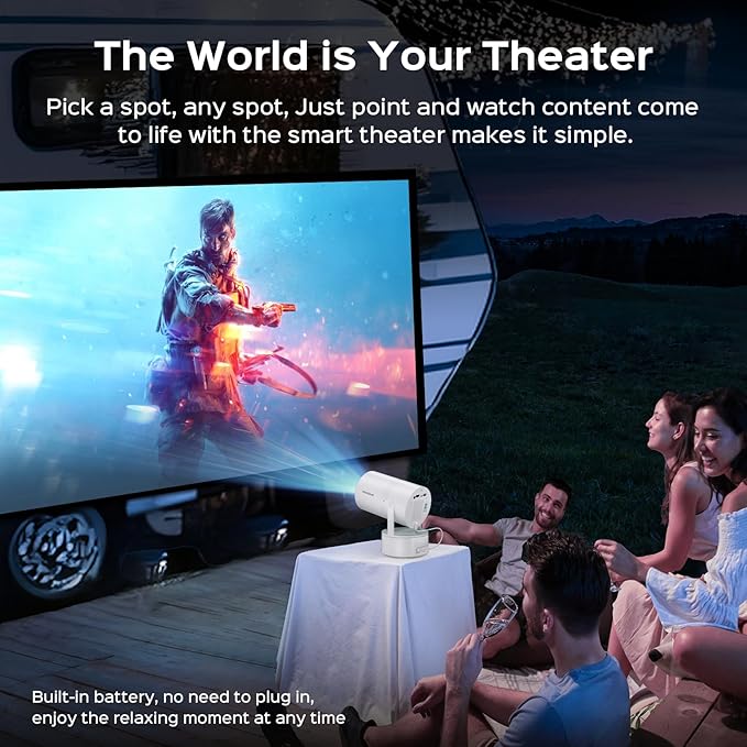 Mini Projector with WiFi & Bluetooth, Auto Keystone & Electric Focus, 270° Rotation Rechargeable Portable Outdoor Projector, Native 1080P 4K Supported for Home Theater & Camping