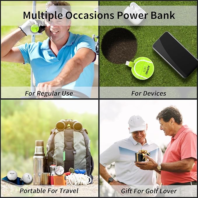 2000mAh Creative Golf Ball Power Bank, Emergency Mini Power Portable Charger USB-C, Compatible with iPhone15,16,17,15 Plus,15 Pro Max, Gift for Golf Lover Men Women (Tennis Golf Power Bank)