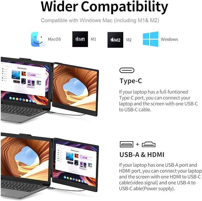 Laptop Screen Extender Portable Monitor, Dual Monitor Extender for Laptop, 14" Screen 1080P FHD Display, Fit for 13-17" Laptops, Plug & Play Compatiable with Windows, Mac, Chrome, Android and Switch
