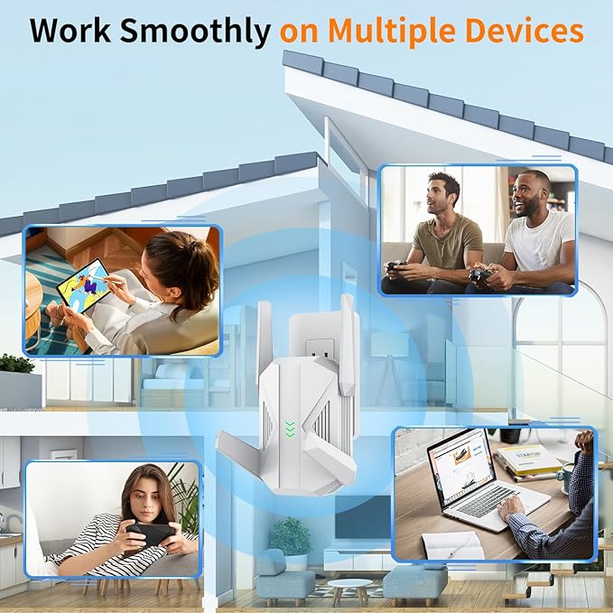 2025 AC2100 WiFi Extender - WiFi Extender Signal Booster with Gigabit Ethernet Port, WiFi Booster Dual-Band(5.8G&2.4G) Coverage to 12888 sp.ft, Faster Speed, Compatible with Multiple Devices