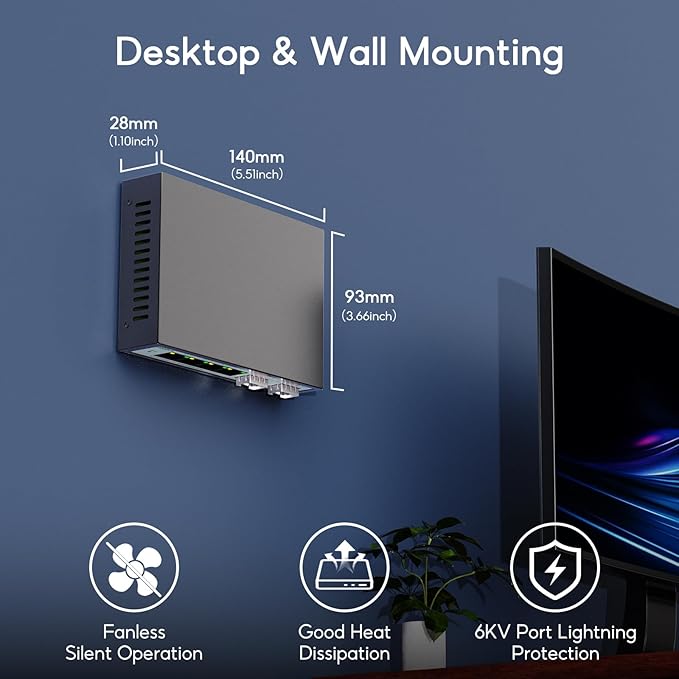 6 Port 2.5G Easy Web Managed Switch, 4 x 2.5G Base-T Ports, 2 x 10G SFP+, Static Aggregation,QoS/VLAN/IGMP, 2.5Gb Network Homelab Switch
