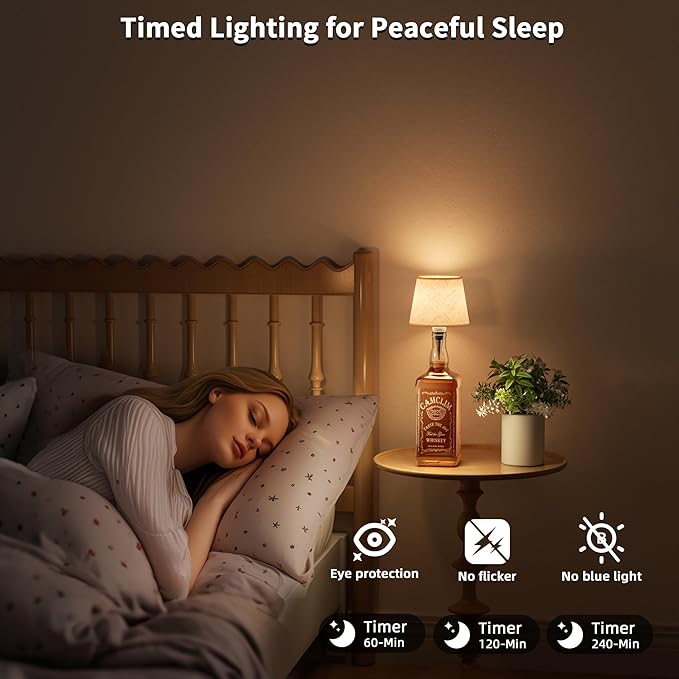 Wireless Wine Bottle Lamp Shade: Liquor Bottle Stopper Light with Remote Control Dimmable Cordless Portable Rechargeable Led Battery Operated Whiskey Bottle Lampshade for Bedside Bar Bedroom Decor