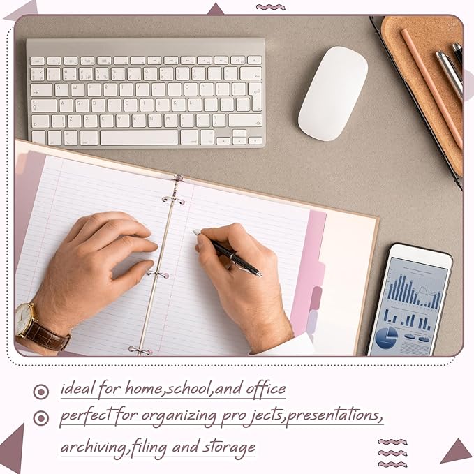 Honoson 12 Sets 8 Tab Dividers for 3 Ring Binders Plastic File 8.5 x 11 Inch Paper Multicolor Page Binder Index Dividers for School Office(Taro Color)