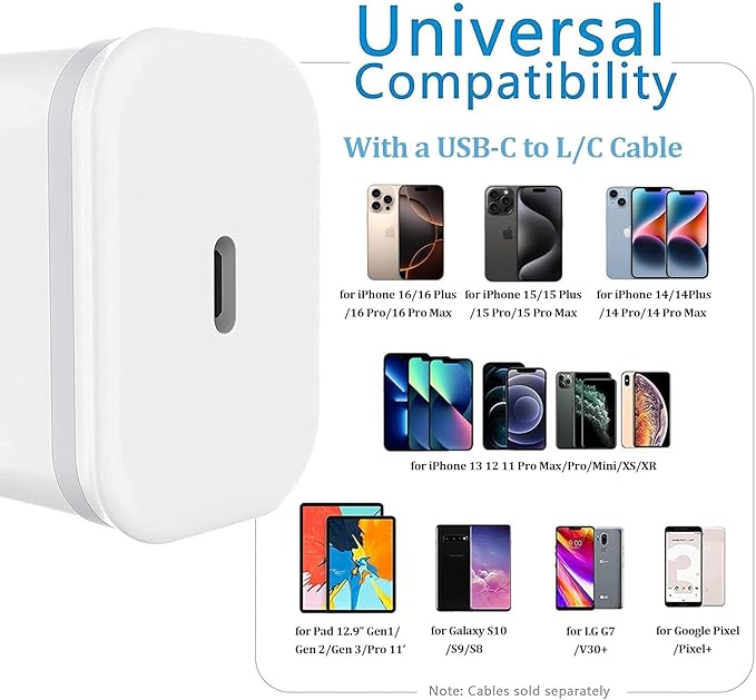 for iPhone 17 16 Charger, Fast Charging USB C Block 3-Pack 20W Type-C Phone Wall Plug Portable Power Adapter USBC Brick USB-C Box 15 14 13 12 11 Air Pro Max Plus XS X XR SE 8 7 6 Pad Mini