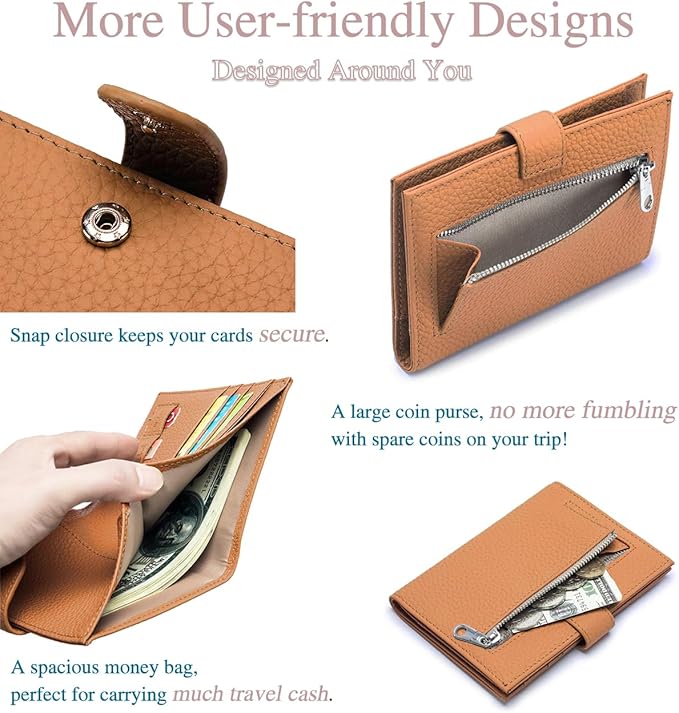 RFID Blocking Leather Passport Wallet for Travel – Passport Holder for Women with Card Slots, Coin Pocket, SIM Card Slot – Slim Genuine Leather Travel Organizer Gift Box (Brown)