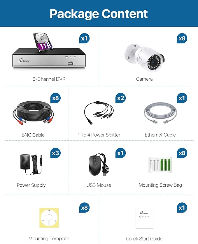 Security Camera System, 1080p H.265+ DVR with 1TB HDD, AI Human Vehicle Detection Wired Surveillance Camera, Home Security System for Indoor Outdoor, IP66 Video Surveillance Camera APP Remote