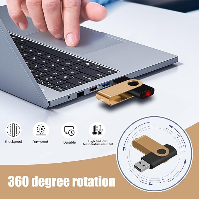 EASTBULL 64GB USB Flash Drive Bulk Thumb Drives 10 Pack with Lanyards USB 2.0 Memory Sticks Zip Drive Pen Drive for Storage and Backup Glod 10PCS 64GB