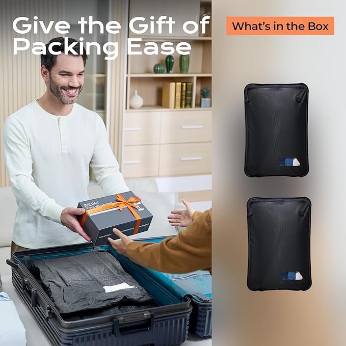 Essential Vacuum Bags for Travel Luggage, Reusable Compression Bags for Checked Suitcases, Vacuum Seal Spacesaver for Cloth Packing(2 Medium No Pump)