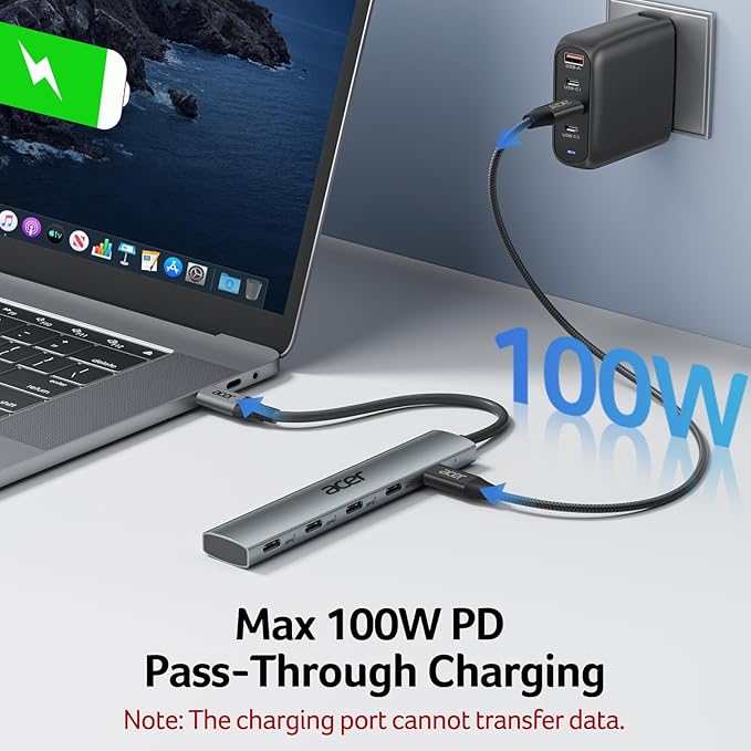Acer 10 Gbps USB C Hub, USBC Splitter with 4*USB C 3.2 and 100W PD Port, Fast Transfer Type-C Multiport Adapter Compatible with MacBook Pro/Air M2/M1, iPad, Surface Pro, XPSใNo Video Outputใ