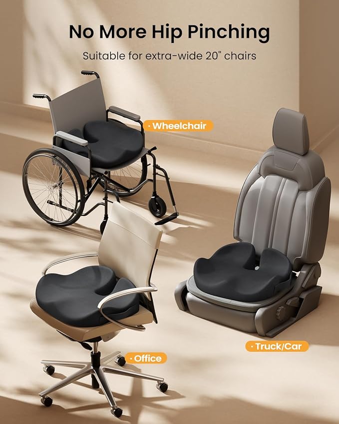 ProtoArc Extra Large Seat Cushions for Office Chairs, Ergonomic Memory Foam Seat Cushion for Home, Extra Cover, Car Seat Cushions for Driving, Pressure Relief Pad for Sciatica - Black