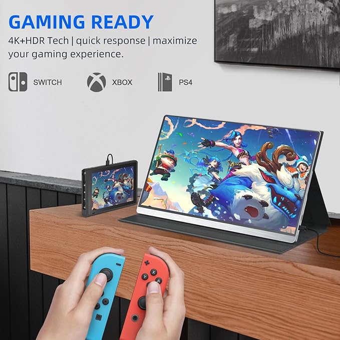 UPERFECT Portable Monitor 4K, 15.6'' Silvery 3840x2160 UHD HDR USB-C Monitor, 100% AdobeRGB, 400cd/㎡Brightness, IPS FreeSync Speaker Travel Extra Screen for Laptop, Type-C HDMI, VESA & Smart Case