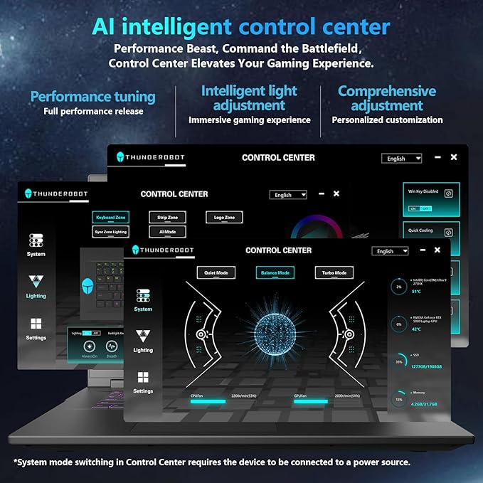 Thunderobot Zero 18 Pro 5080 Gaming Laptop, 18" QHD+ 240Hz 2.5K Hummingbird Display, Core Ultra 9 275HX, GeForce RTX 5080, 32GB DDR5, 2TB SSD, Per-Key RGB, FHD IR Camera, Wi-Fi 6E, Win 11 Home