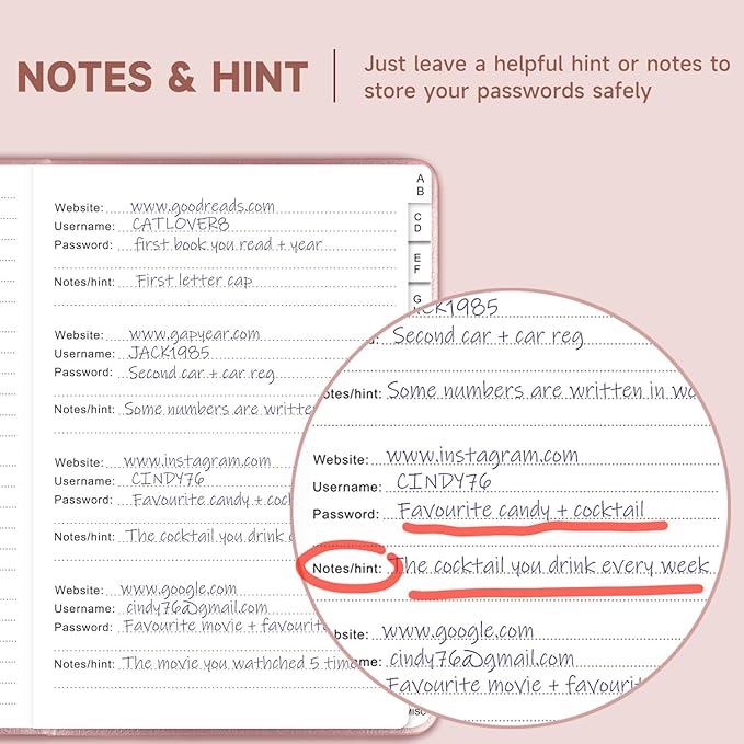 Password Book with Alphabetical Tabs – Hardcover Internet Address & Password Organizer – Password Keeper Notebook for Computer & Website – 7 x 10" Log-in Password Journal w/Thick Paper (Rose Gold)