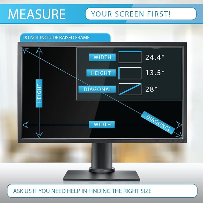 Privacy Screen Filter for 28 Inches Desktop Computer Monitor, Screen Protector Size is 24.4 inch Width and 13.5 inch Height, Aspect Ratio 16:9