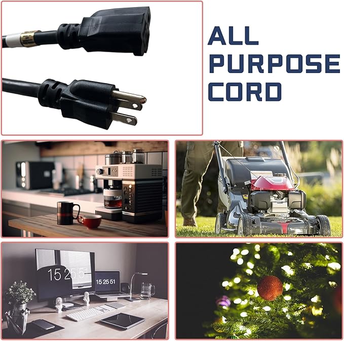 30 Ft Outdoor Extension Cord - 12/3 SJTW Heavy Duty Black Extension Cable with 3 Prong Grounded Plug - Power Cord for Lawn, Garden, Appliances