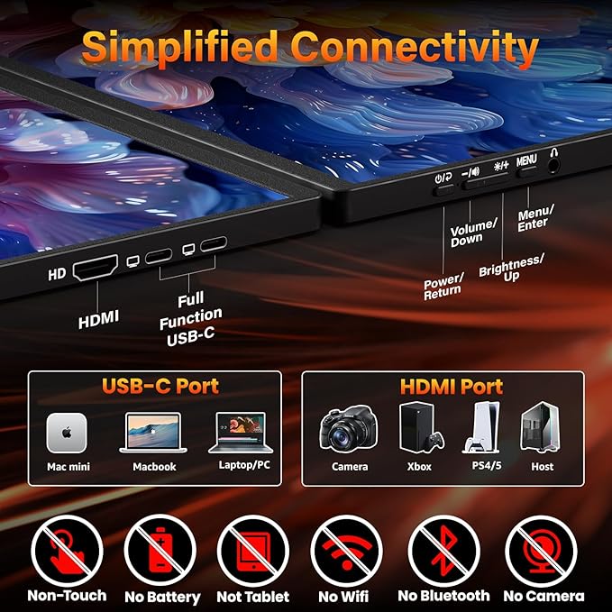 Portable Gaming Monitor 16 Inch QHD 2.5K 2560X1600 16:10 120 Hz Free-Sync 100% sRGB 10 Bit 400 Nits Travel Screen for MacBook, Laptop, PC, Game Consoles, VESA Compatible, with Cover