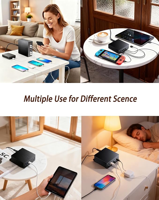 140W USB C Charger Block, GaN III 7 Port Fast Charging Station, PD 3.0 USB Wall Charger for Multiple Devices, Portable Power Strip Laptop Charging Hub Travel Adapter for iPad iPhone Samsung Android