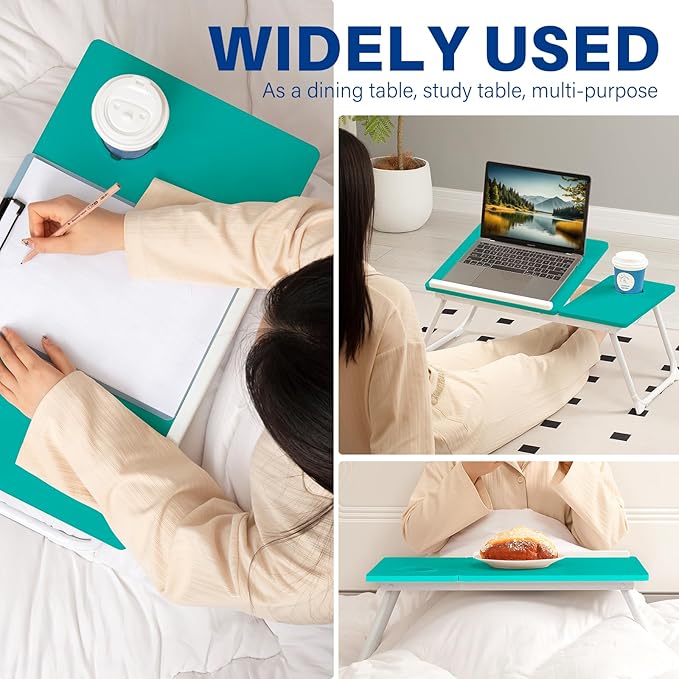 Laptop Desk for Bed Couch, Adjustable Foldable Bed Table with Cup Holder, Breakfast Serving Tray, Portable Laptop Lap Desk Stand for Working Reading Writing Eating Gaming (Blue)