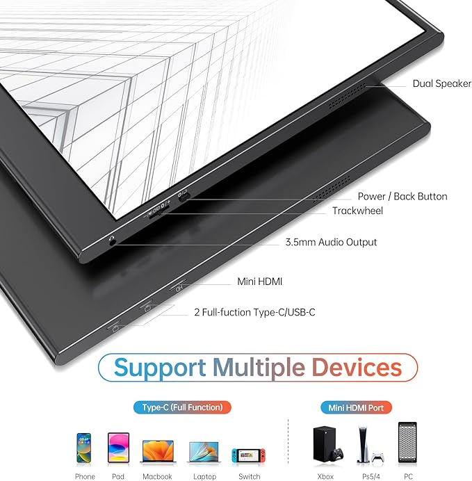 VILVA 4K Portable Monitor, 15.6'' IPS 3840x2160 UHD Computer Monitor, 100% Adobe RGB Gaming Monitor USB C HDMI Portable Travel Display w/Speakers Smart Cover for Laptop Xbox PS4 Switch Phone Mac