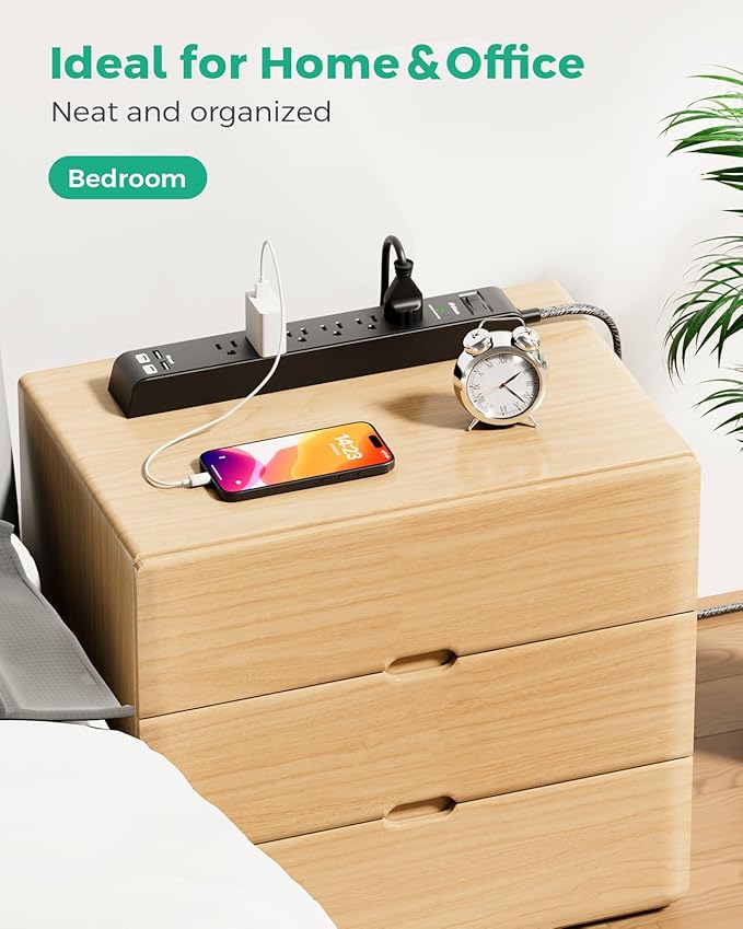 15FT Power Strip Surge Protector - 2 Pack Extension Cord with 6 Outlets 4 USB Ports, Flat Plug, 900 Joules, 15A Circuit Breaker, Wall Mount for Home Office Dorm