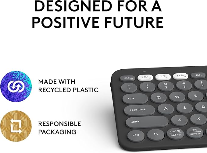 Logitech Pebble Keys 2 K380s, Multi-Device Bluetooth Wireless Keyboard with Customizable Shortcuts, Slim and Portable, Easy-Switch for Windows, macOS, iPadOS, Android, Chrome OS - Tonal Graphite