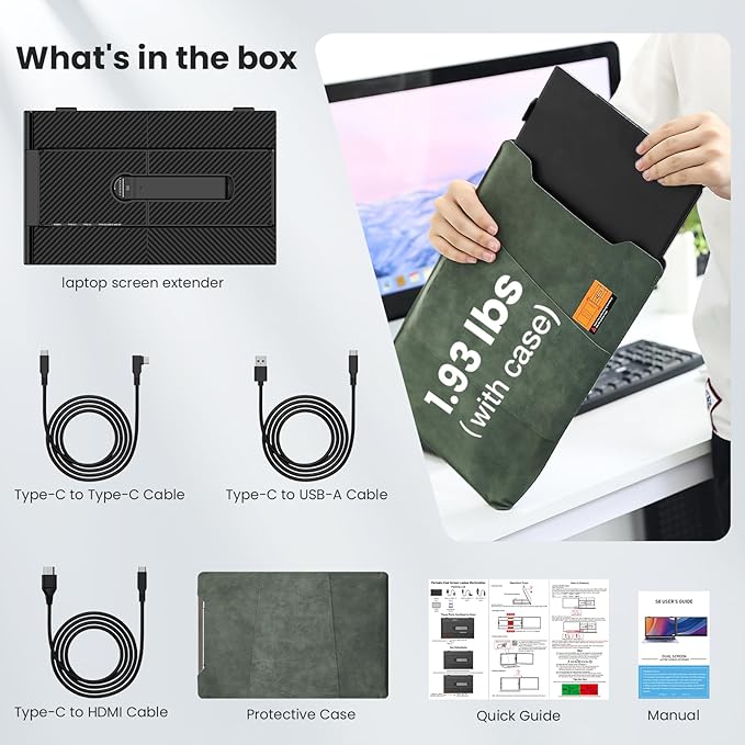 Laptop Screen Extender, 14-Inch Ultra-Thin & Lightweight, 1080P FHD Portable Travel Monitor, Plug & Play, Laptop Extended Monitor Portable for 13-17 Inch Laptops, Compatible with Win/Mac/Chrome/Linux