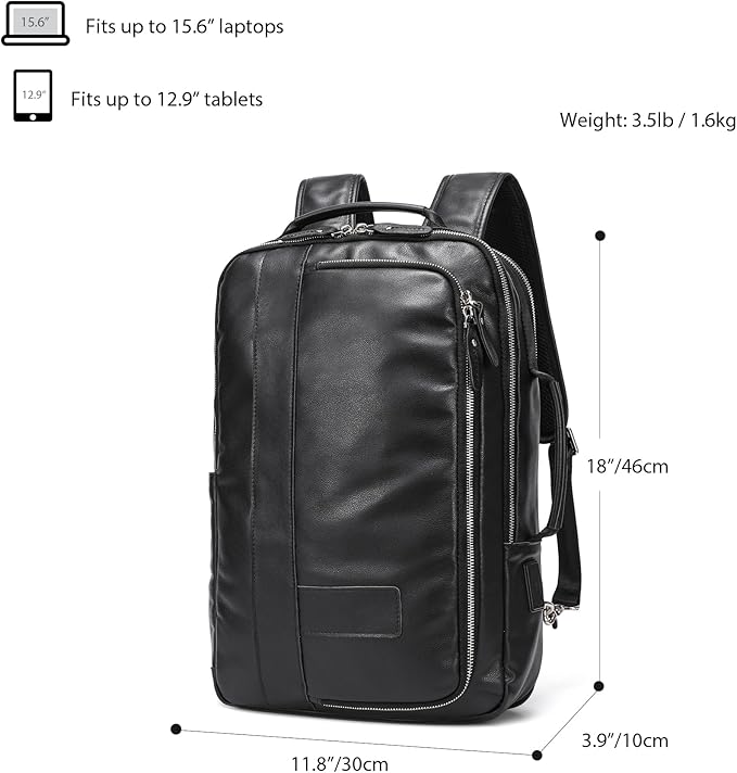 LANNSYNE Vegetable Tanned Leather Backpack for men, Expandable Leather Backpack Fits 15.6 Laptop, Tote Shoulder Travel Bag Rucksack