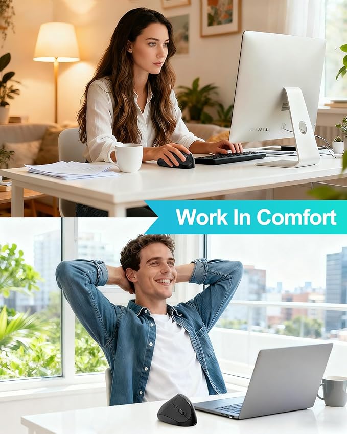 Lekvey Ergonomic Mouse, Vertical Wireless Mouse for Small/Medium Hands, Rechargeable with USB Receiver, 3 DPI for Comfort, Relieves Wrist Pain, Carpal Tunnel Mouse for Laptop, PC, Computer, Mac, Black