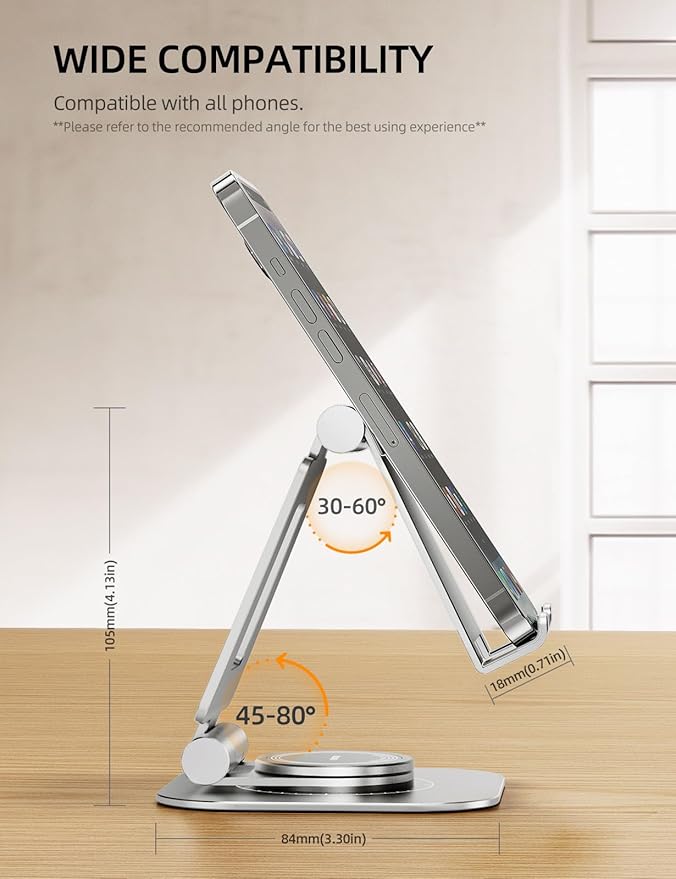 Nulaxy 2-Pack 360 Rotating Phone Stand, Fully Adjustable Foldable Phone Holder, Aluminum Desktop Cradle with Swivel Anti-Slip Base, Office Accessories Dock for All Phones, Black & Silver