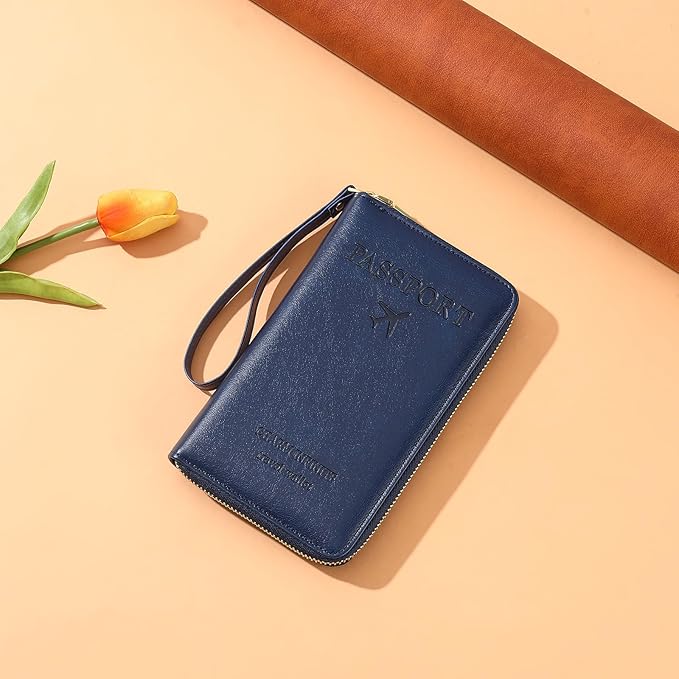 Leather RFID Blocking Passport Holder Travel Wallet, Passport Cover/Travel Wallet for Women/Men with