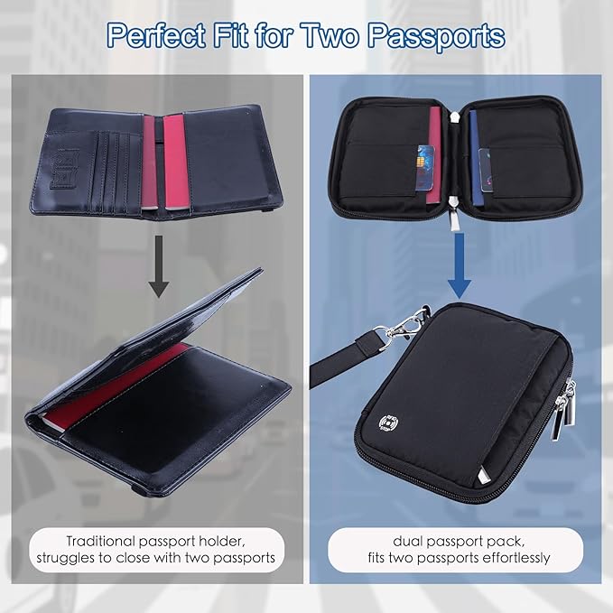 WALNEW Passport Holder for Travel - RFID Blocking Travel Wallet Essentials Organizer with Card Slots & Zipper Pocket (Women/Men), Black