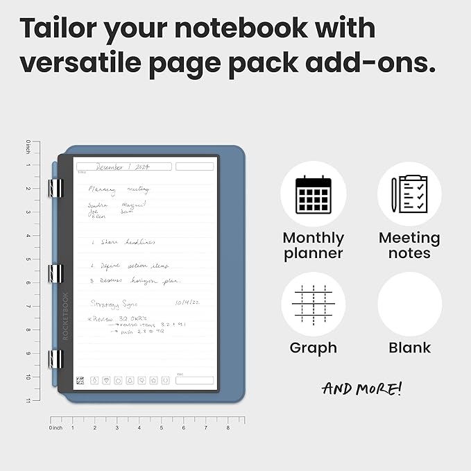 Rocketbook Pro 2.0 Reusable Professional Smart Notebook, Letter Size 8.5x11, Steel Blue - Lined & Dot Grid Pages, App-Connected, Erasable, Premium Cover, Ideal for Work Notes and Business Meetings