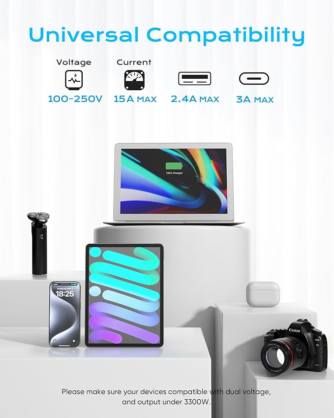 European Travel Plug Adapter, Olcorife Power Strip with EU UK US Plug Adapter, 8 Outlets 4 USB Ports with 5ft Extension Cord, International Power Adapter for US to Europe UK