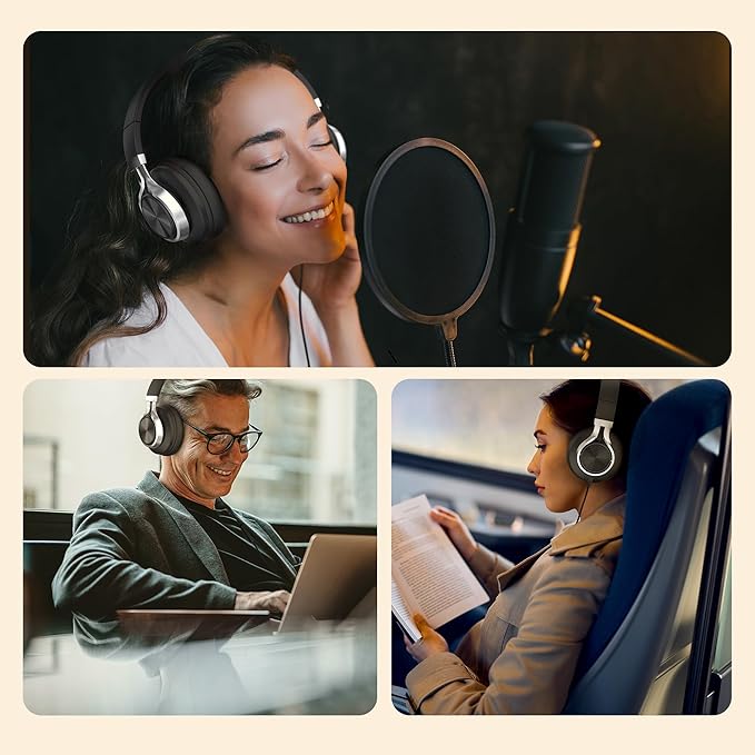 AILIHEN C90 Wired Headphones with Microphone Volume Control, Noise Reduction Over Ear Headphones Wired 3.5mm, Super Soft Corded Headphone for Cellphones, Tablet and Chromebook (Black, Classic, L)