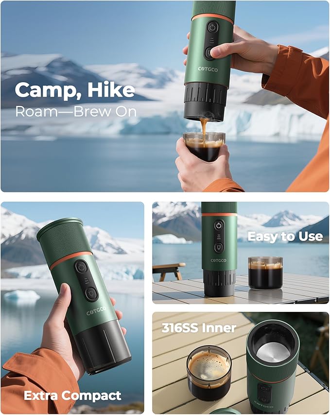 Portable Espresso Coffee Maker, Travel Coffee Maker for Camping, 20 Bar Self‑Heating Rechargeable with USB-C, with NS Capsule for Car/Travel/Camping