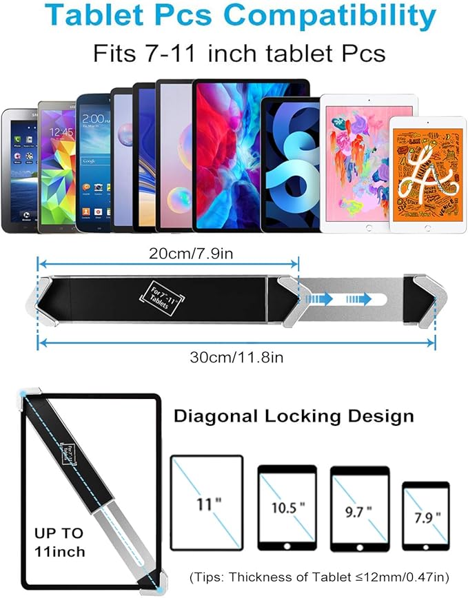 woleyi Anti-Theft Desktop Tablet Kiosk Stand Holder, Heavy Duty Countertop Tablet POS Display Mount with Security Lock and Key, Compatible iPad Pro/Air/Mini, Galaxy Tabs, Surface, More 7-11" Tablets