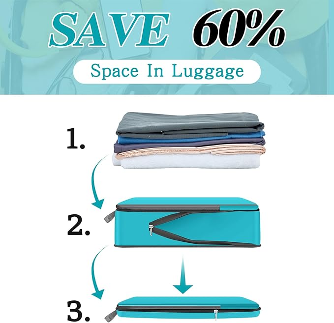 Hosuly 6 Pcs 17.3 x 12.6'' Compression Packing Cube Bag Extra Large Travel Expandable Space Saving Organizers XL for Luggage Storage(Blue)