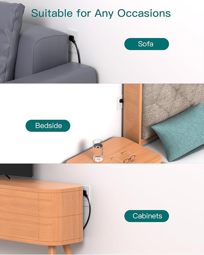 Cruise Essentials - Flat Plug Power Strip, Addtam 5 ft Ultra Flat Extension Cord with 6 Outlets Extender, No Surge Protector for Cruise Ship, Travel, Dorm, Home Office,Black