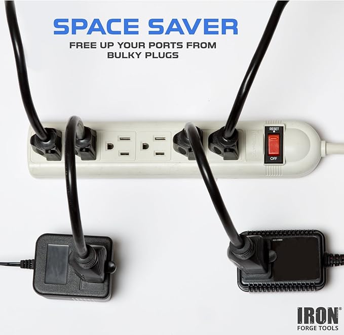 Iron Forge Cable 2 Pack 3 Ft Black Extension Cord, 16/3, 3 Foot Extension Cord, 3 Prong, Weatherproof - Great for Outside Use