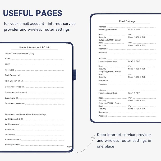 Password Book with Alphabetical Tabs – Hardcover Internet Address & Password Organizer – Password Keeper Notebook for Computer & Website – 7 x 10" Log-in Password Journal w/Thick Paper (Navy Blue)