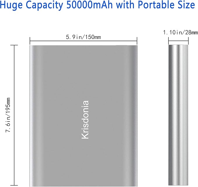 Krisdonia Portable Laptop Charger 185Wh/50000mAh External Battery Pack Power Bank for Laptop, Tablet, Projector, Smartphone and Others