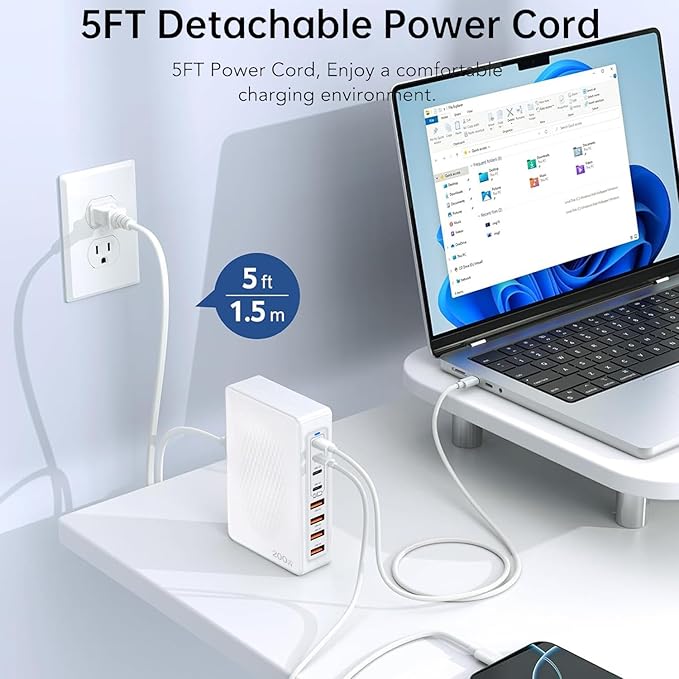 USB C Charger Block Charging Station-200W Fast GaN 8-Port Multiple Devices USB Charging Hub,65W Laptop Power Adapter Charger Compatible Apple iPhone 17/16/15/14,MacBook Pro/Air,iPad,Steam Deck,DELL