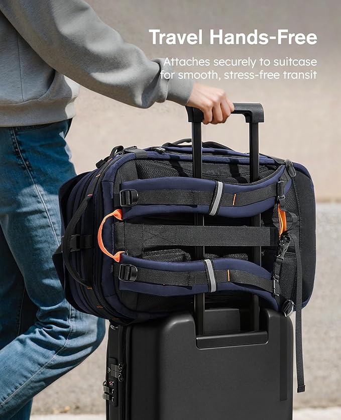 Tolaccea Travel Laptop Backpack, TSA Friendly Flight Approved Carry-on Business Rucksack Work Backpack with Extra Toiletry Bag, Dual Storage for 17.3" Laptop and 12.9" Tablet, 40-45L Expandable