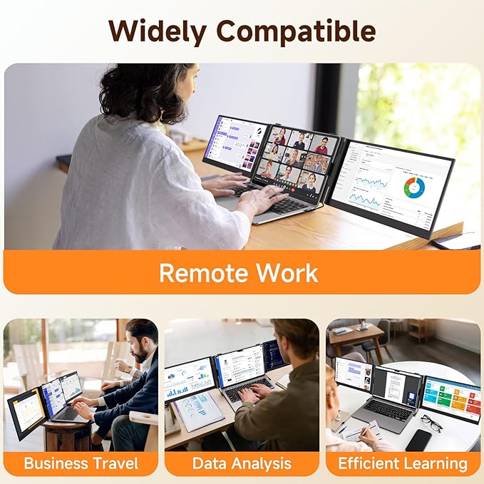 ROYY Laptop Screen Extender 14" Ultra-Thin Portable Triple Monitor FHD 1080P IPS Attachment Extended Extra Screen USB-C HDMI Port Compatible with Wins Mac Dex Chrome Travel Work Fits 13.3"-17" Laptops