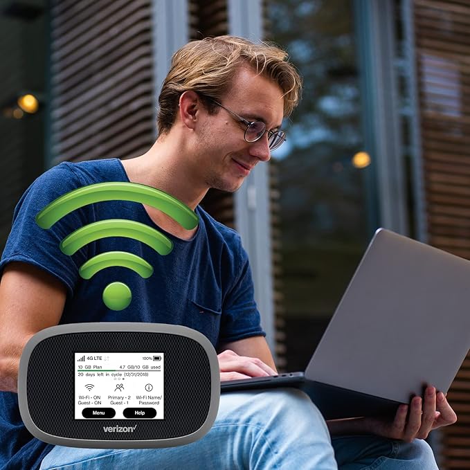 Verizon Wireless Jetpack Inseego MiFi 8800L | Free VPN Mobile Hotspot for Travel | 4G Mobile Portable WiFi | Unlocked Globally | Near 5G Speed up to 1200 Mbps | EVDO-LINK Bundle - Verizon Sim Card