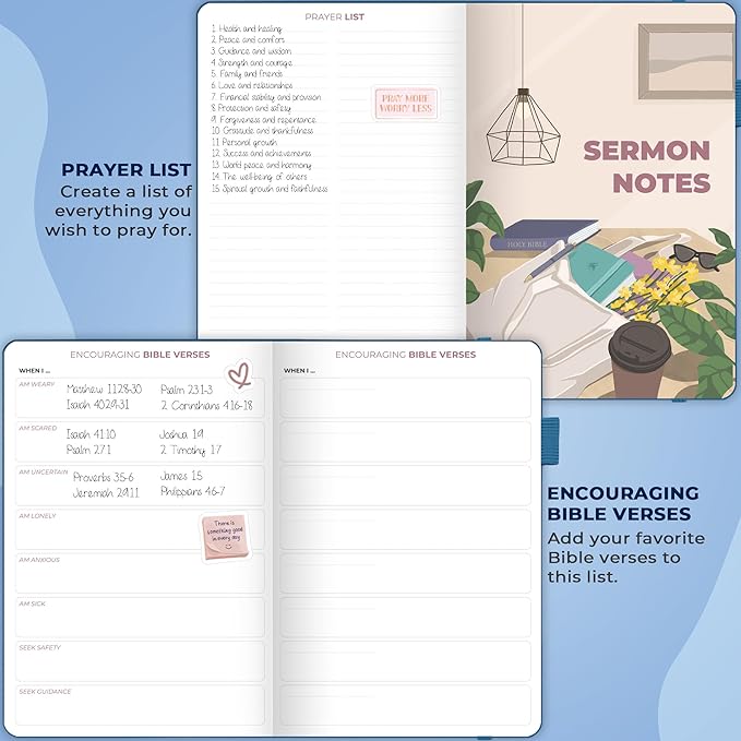 Clever Fox Bible Study Journal – Church Notes Notebook – Note Taking & Journaling Kit – Faith Based Religious Gifts & Accessories (Mystic Blue)