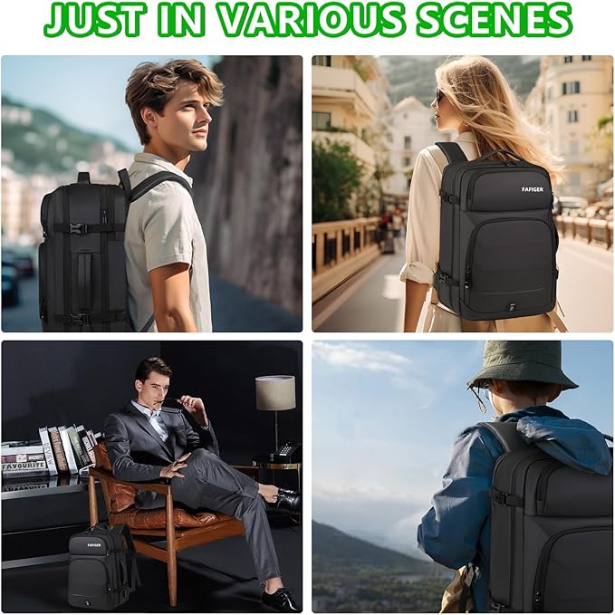 Travel Backpack for Men & Women - 40L Expandable Carry-On Backpack, TSA Approved 16 Inch Laptop, Weekend Outdoor Essentials, Airline Flight Approved, Black