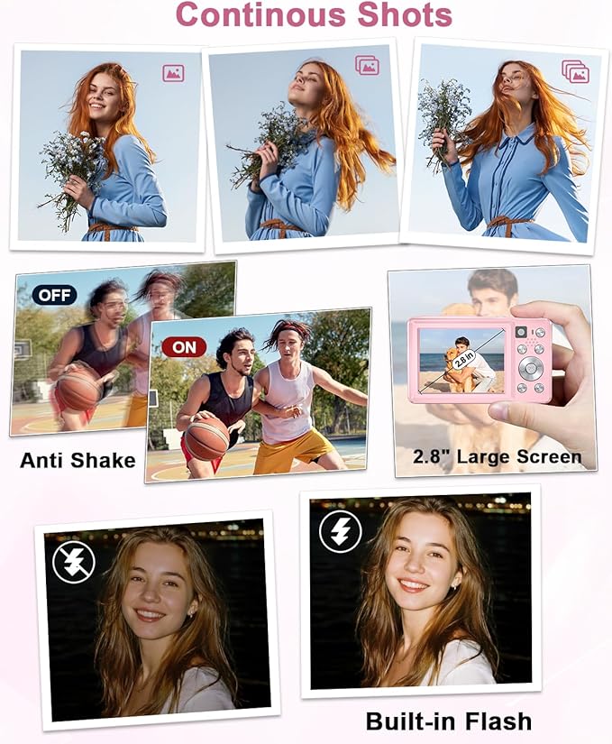 Digital Camera, 4K 64MP Cameras for Photography, Small Compact Point and Shoot Digital Camera with Auto Focus, Dual Camera, Flash, 16X Zoom, 32GB Card, Vlogging Camera for Teens,Boys, Girls