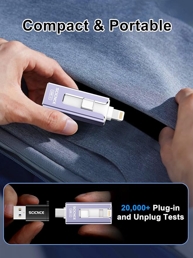 SCICNCE 512GB Flash Drive Intended for iPhone, USB Memory Stick Storage Backup for Photos Videos, Plug and Play No APP Required, Compatible with iPhone iPad Android and Computers (Purple)